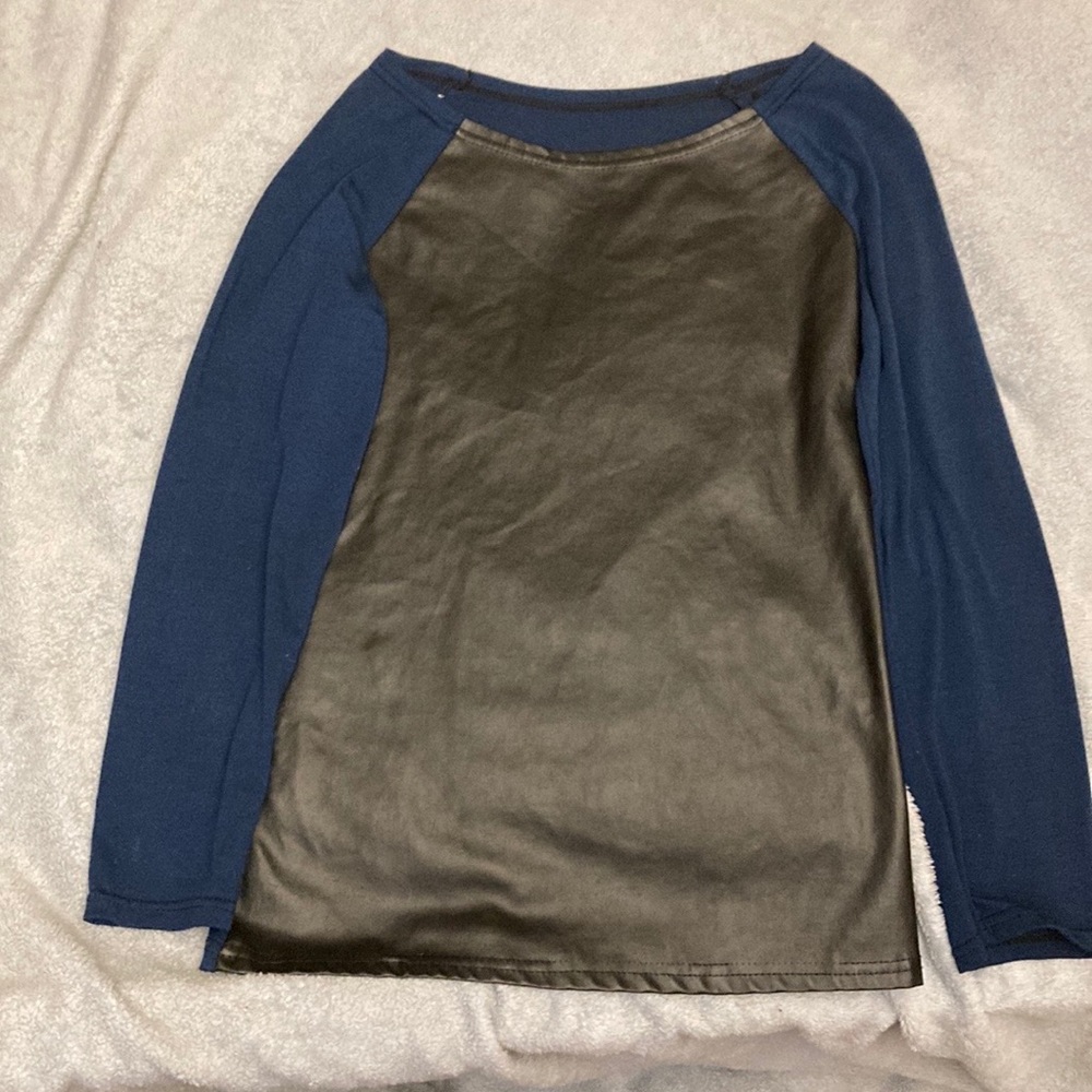 Pleather front cotton back and sleeves
